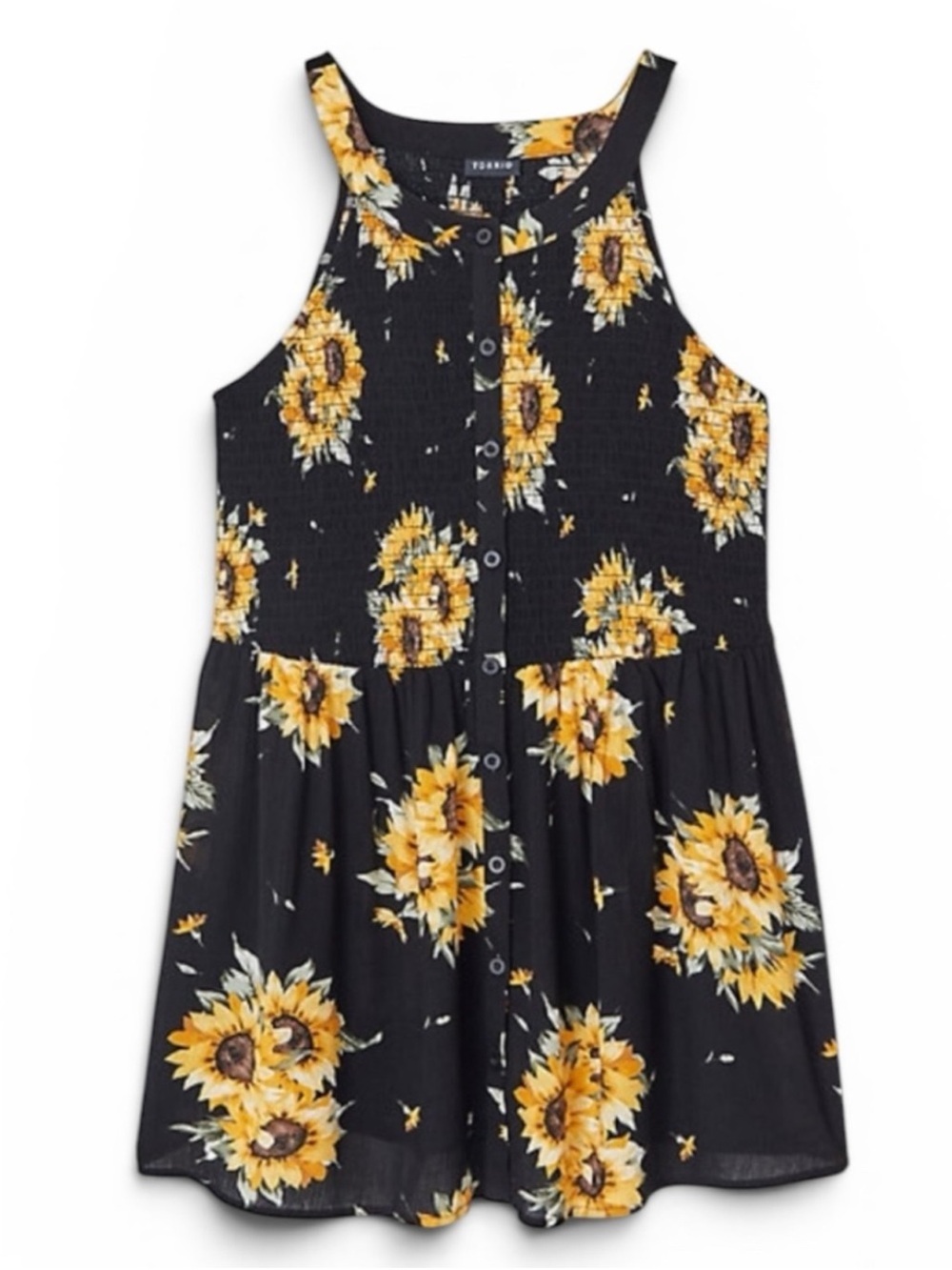 Women’s tank top, ruched smocked top, button front